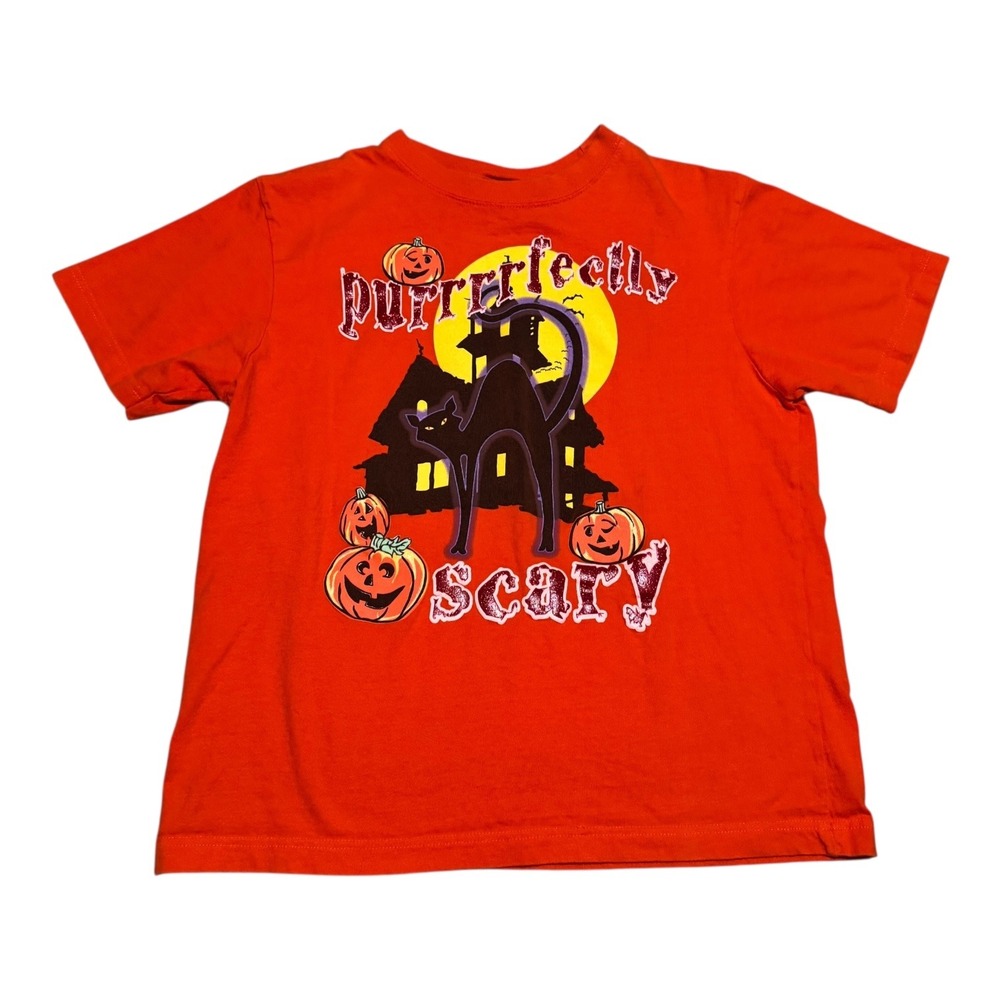 2000s Purrfectly Scary Black Cat Halloween Orange 100% Cotton Shirt Women's M
